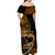 Personalised Hawaii Off Shoulder Maxi Dress Maui Be Strong Kakau Gold Version LT01 - Polynesian Pride