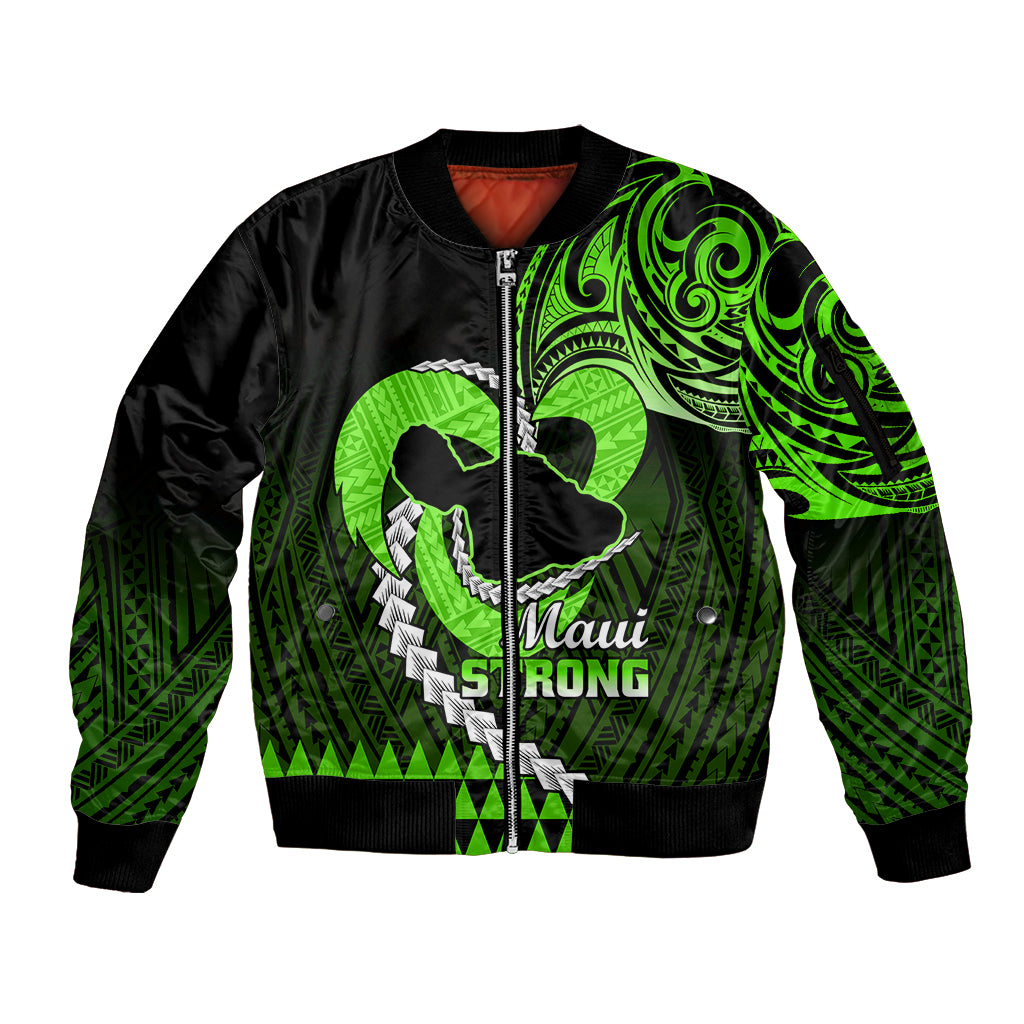 Personalised Hawaii Sleeve Zip Bomber Jacket Maui Be Strong Kakau Green Version LT01 Unisex Green - Polynesian Pride