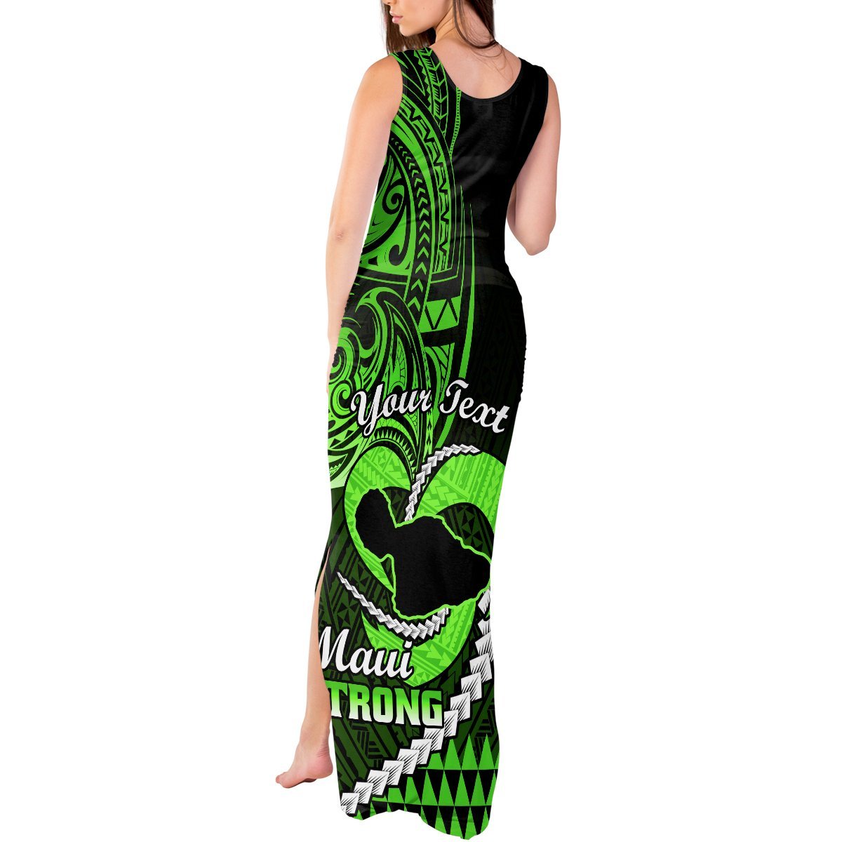 Personalised Hawaii Tank Maxi Dress Maui Be Strong Kakau Green Version LT01 - Polynesian Pride