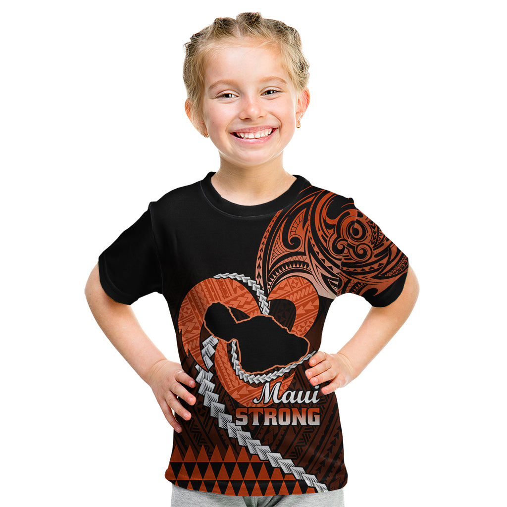 Personalised Hawaii Kid T Shirt Maui Be Strong Kakau Orange Version LT01 Orange - Polynesian Pride