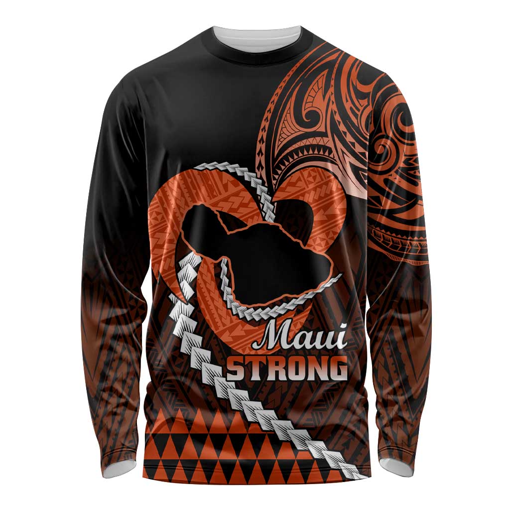 Personalised Hawaii Long Sleeve Shirt Maui Be Strong Kakau Orange Version LT01 Unisex Orange - Polynesian Pride