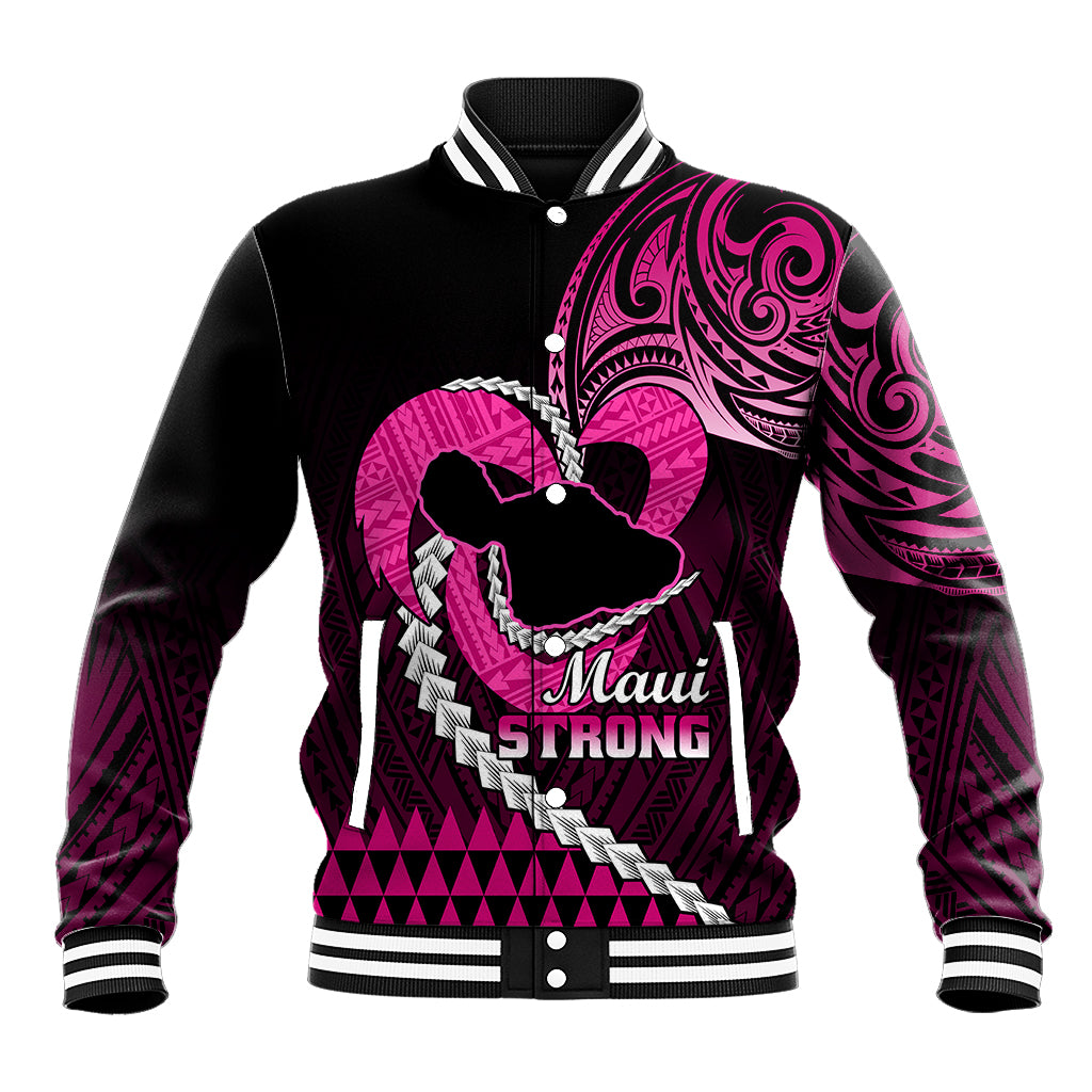 Personalised Hawaii Baseball Jacket Maui Be Strong Kakau Pink Version LT01 Unisex Pink - Polynesian Pride