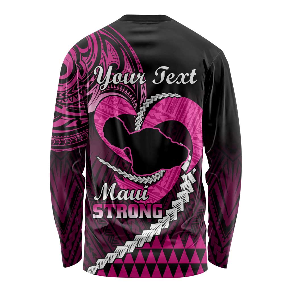 Personalised Hawaii Long Sleeve Shirt Maui Be Strong Kakau Pink Version LT01 - Polynesian Pride