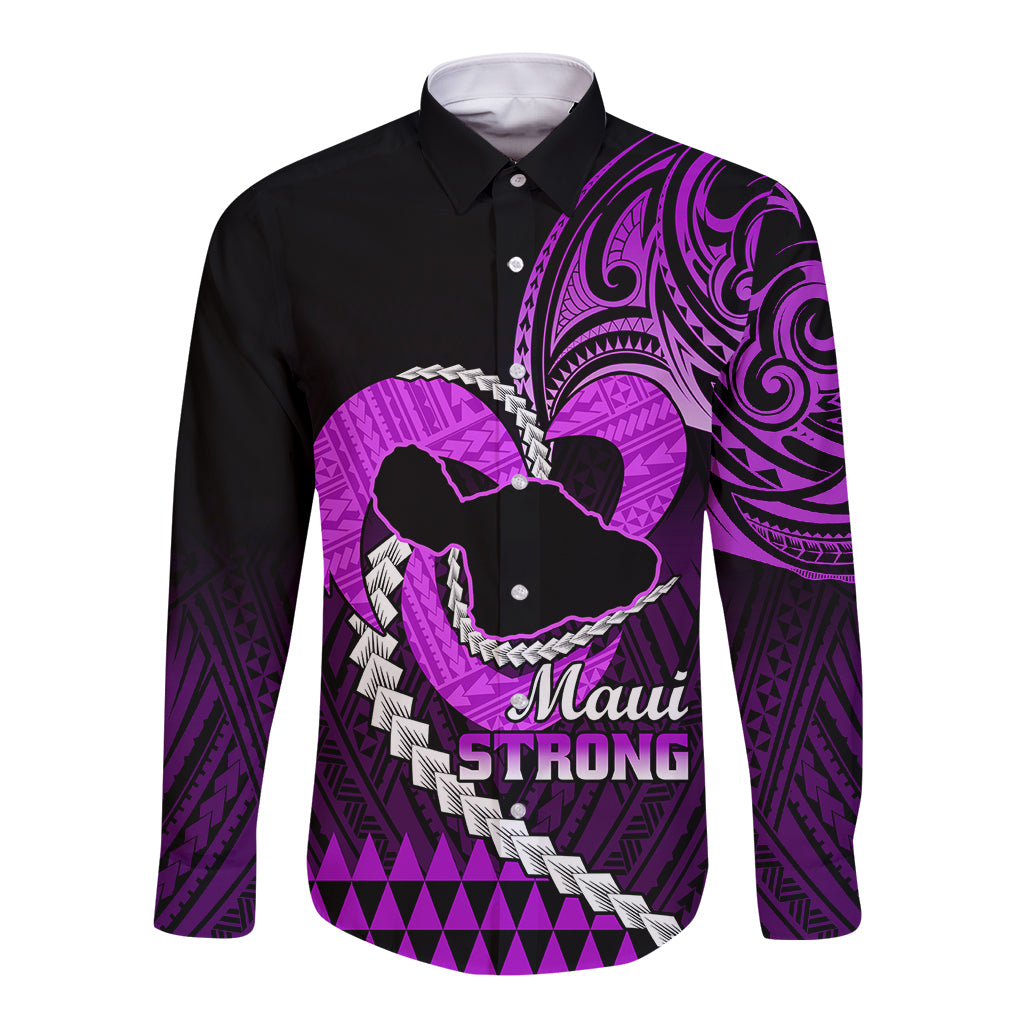 Personalised Hawaii Long Sleeve Button Shirt Maui Be Strong Kakau Purple Version LT01 Unisex Purple - Polynesian Pride
