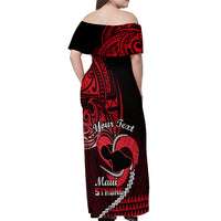 Personalised Hawaii Off Shoulder Maxi Dress Maui Be Strong Kakau Red Version LT01 - Polynesian Pride