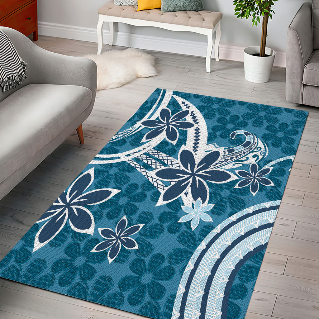 Hawaii Pupuala Plumeria Blue Area Rug Polynesian Pattern LT01 - Polynesian Pride