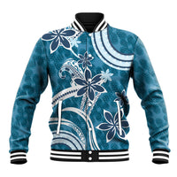 Hawaii Pupuala Plumeria Blue Baseball Jacket Polynesian Pattern LT01 Unisex Blue - Polynesian Pride