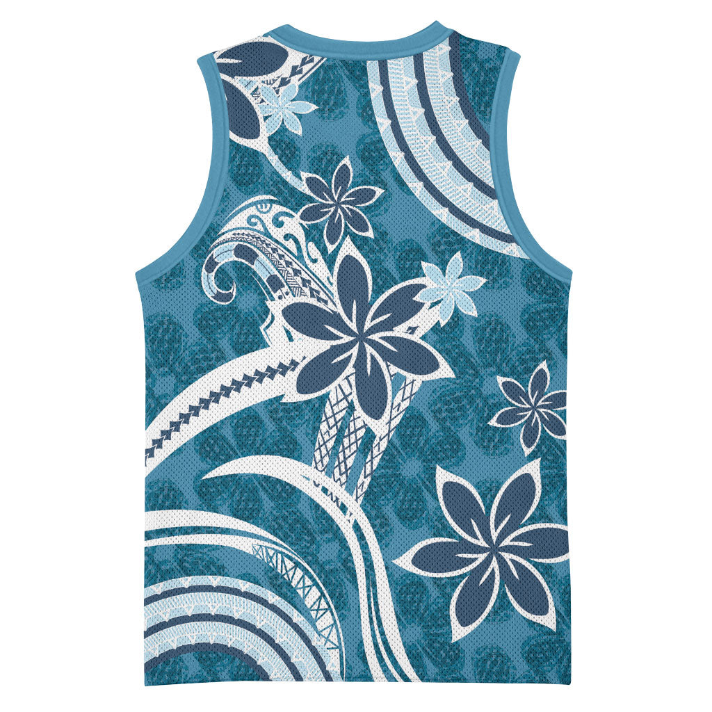 Hawaii Pupuala Plumeria Blue Basketball Jersey Polynesian Pattern LT01 - Polynesian Pride