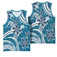 Hawaii Pupuala Plumeria Blue Basketball Jersey Polynesian Pattern LT01 - Polynesian Pride