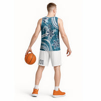 Hawaii Pupuala Plumeria Blue Basketball Jersey Polynesian Pattern LT01 - Polynesian Pride