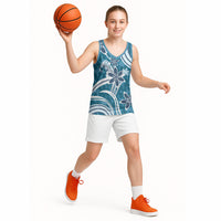 Hawaii Pupuala Plumeria Blue Basketball Jersey Polynesian Pattern LT01 - Polynesian Pride