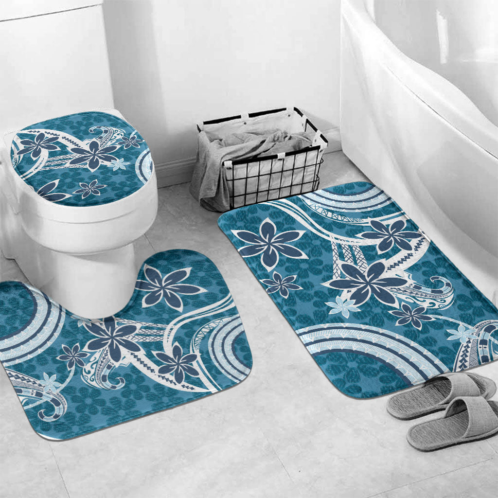 Hawaii Pupuala Plumeria Blue Bathroom Set Polynesian Pattern LT01 Mat Set Only (3 pcs) One Size Blue - Polynesian Pride