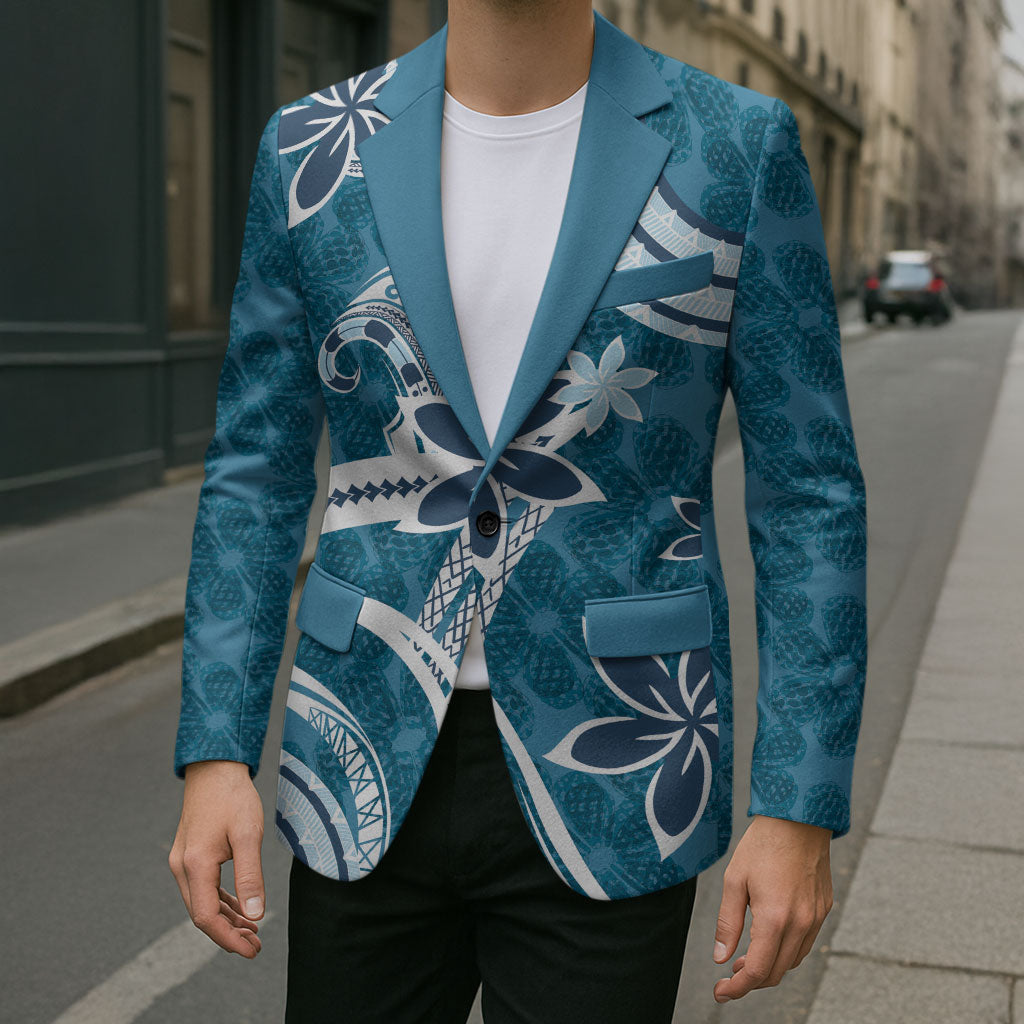 Hawaii Pupuala Plumeria Blue Blazer Polynesian Pattern LT01 - Polynesian Pride