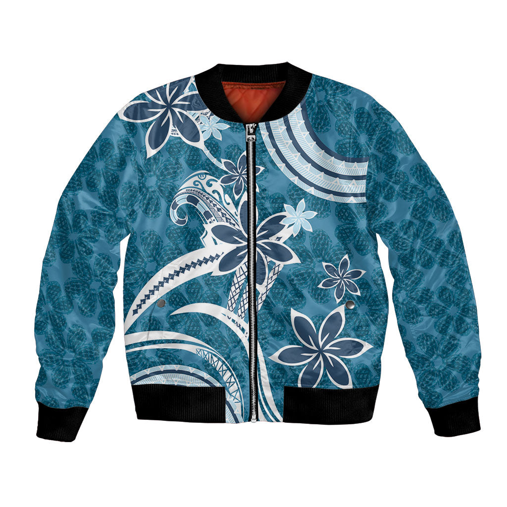 Hawaii Pupuala Plumeria Blue Bomber Jacket Polynesian Pattern LT01 Unisex Blue - Polynesian Pride