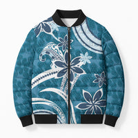 Hawaii Pupuala Plumeria Blue Bomber Puffer Jacket Polynesian Pattern LT01 Unisex Blue - Polynesian Pride
