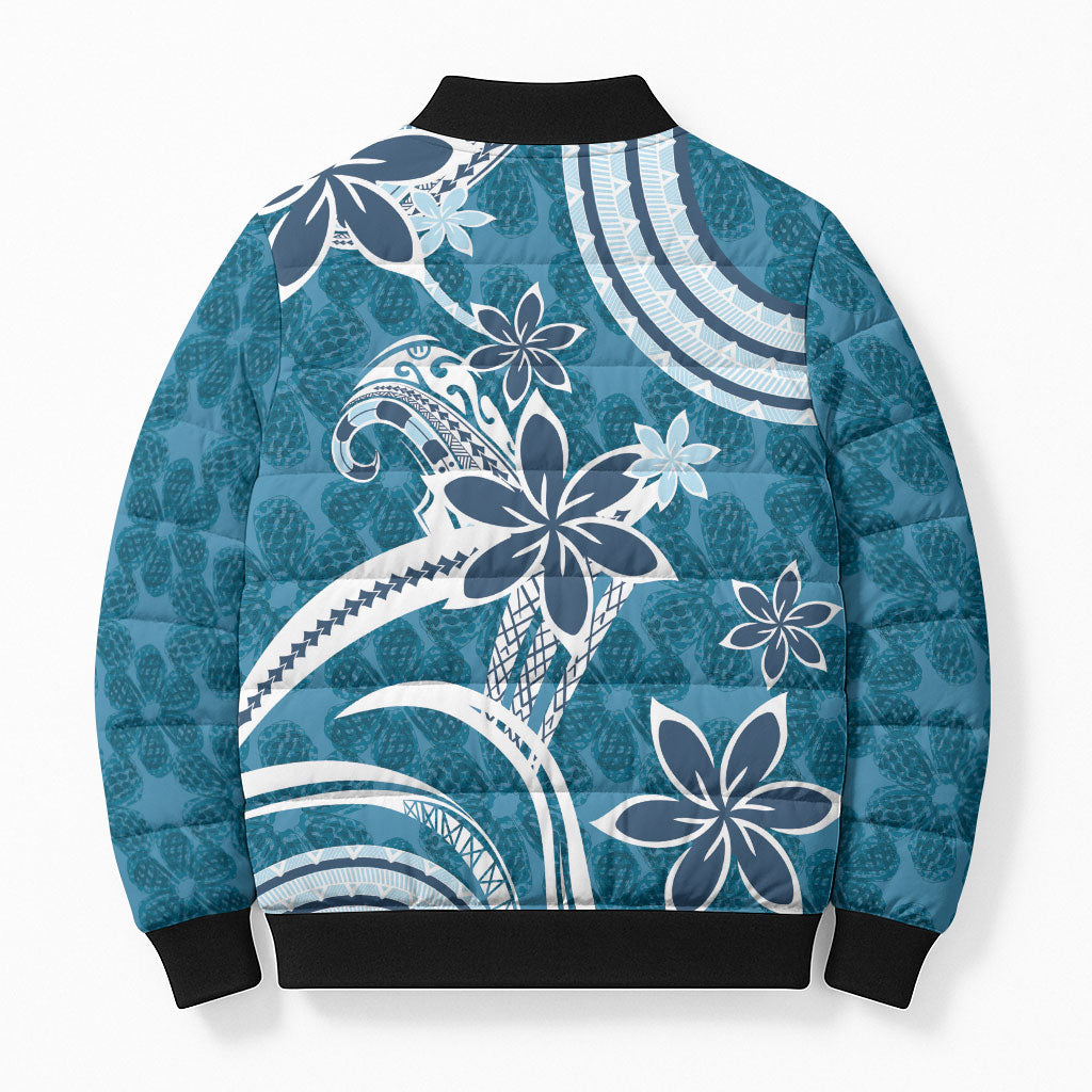 Hawaii Pupuala Plumeria Blue Bomber Puffer Jacket Polynesian Pattern LT01 - Polynesian Pride