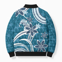 Hawaii Pupuala Plumeria Blue Bomber Puffer Jacket Polynesian Pattern LT01 - Polynesian Pride