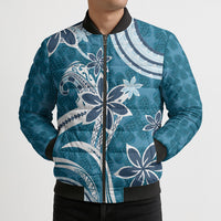 Hawaii Pupuala Plumeria Blue Bomber Puffer Jacket Polynesian Pattern LT01 - Polynesian Pride