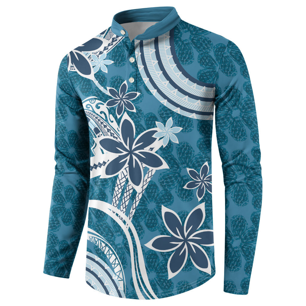 Hawaii Pupuala Plumeria Blue Button Sweatshirt Polynesian Pattern LT01 - Polynesian Pride