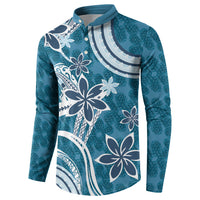 Hawaii Pupuala Plumeria Blue Button Sweatshirt Polynesian Pattern LT01 - Polynesian Pride