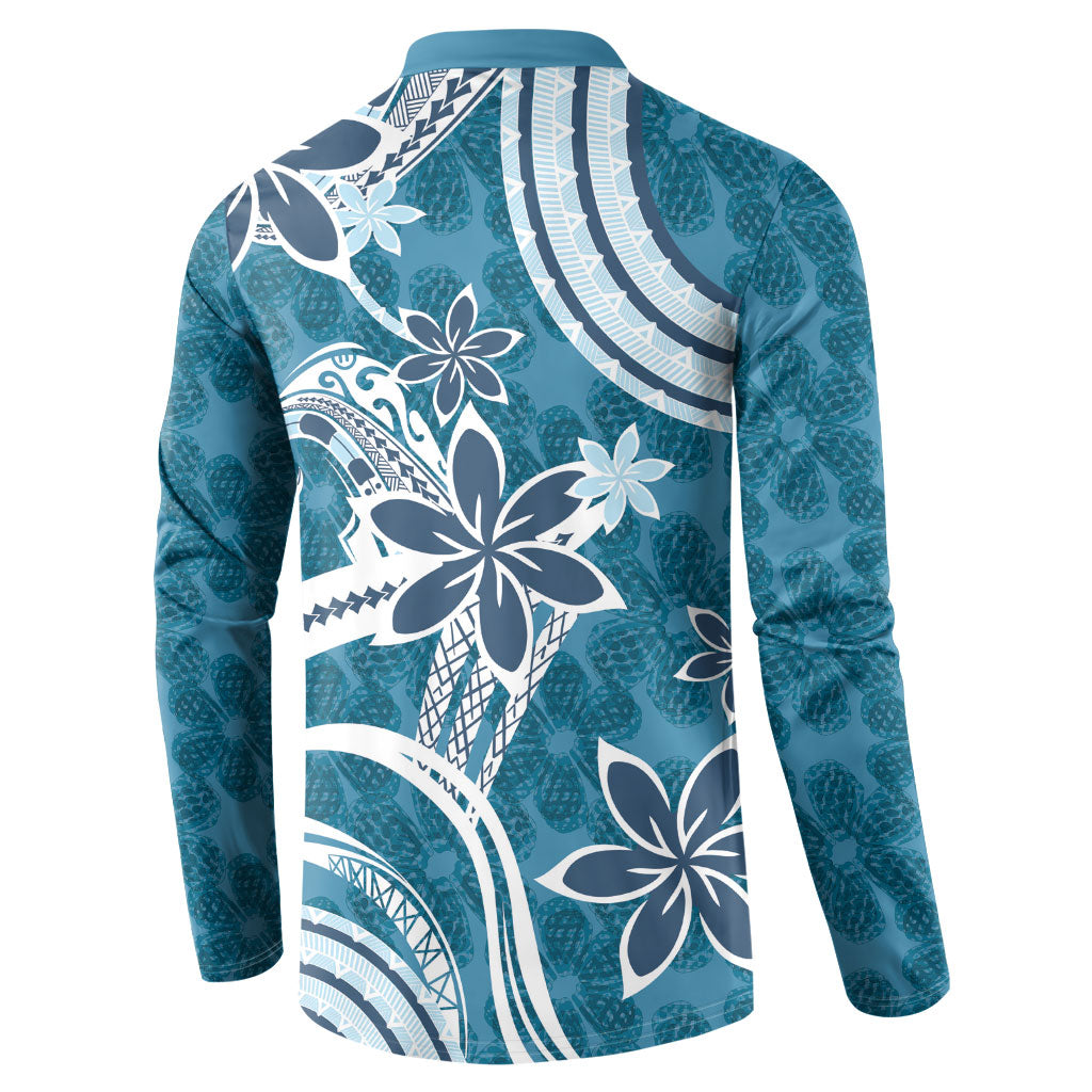 Hawaii Pupuala Plumeria Blue Button Sweatshirt Polynesian Pattern LT01 - Polynesian Pride