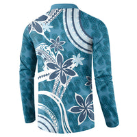 Hawaii Pupuala Plumeria Blue Button Sweatshirt Polynesian Pattern LT01 - Polynesian Pride