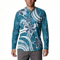 Hawaii Pupuala Plumeria Blue Button Sweatshirt Polynesian Pattern LT01 - Polynesian Pride