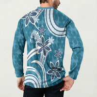 Hawaii Pupuala Plumeria Blue Button Sweatshirt Polynesian Pattern LT01 - Polynesian Pride