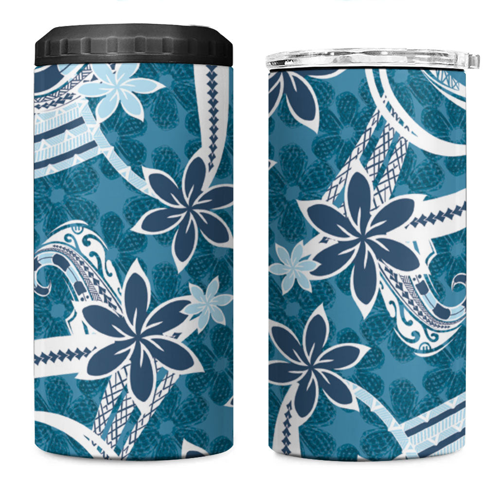 Hawaii Pupuala Plumeria Blue 4 in 1 Can Cooler Tumbler Polynesian Pattern LT01 One Size: 16 oz Blue - Polynesian Pride
