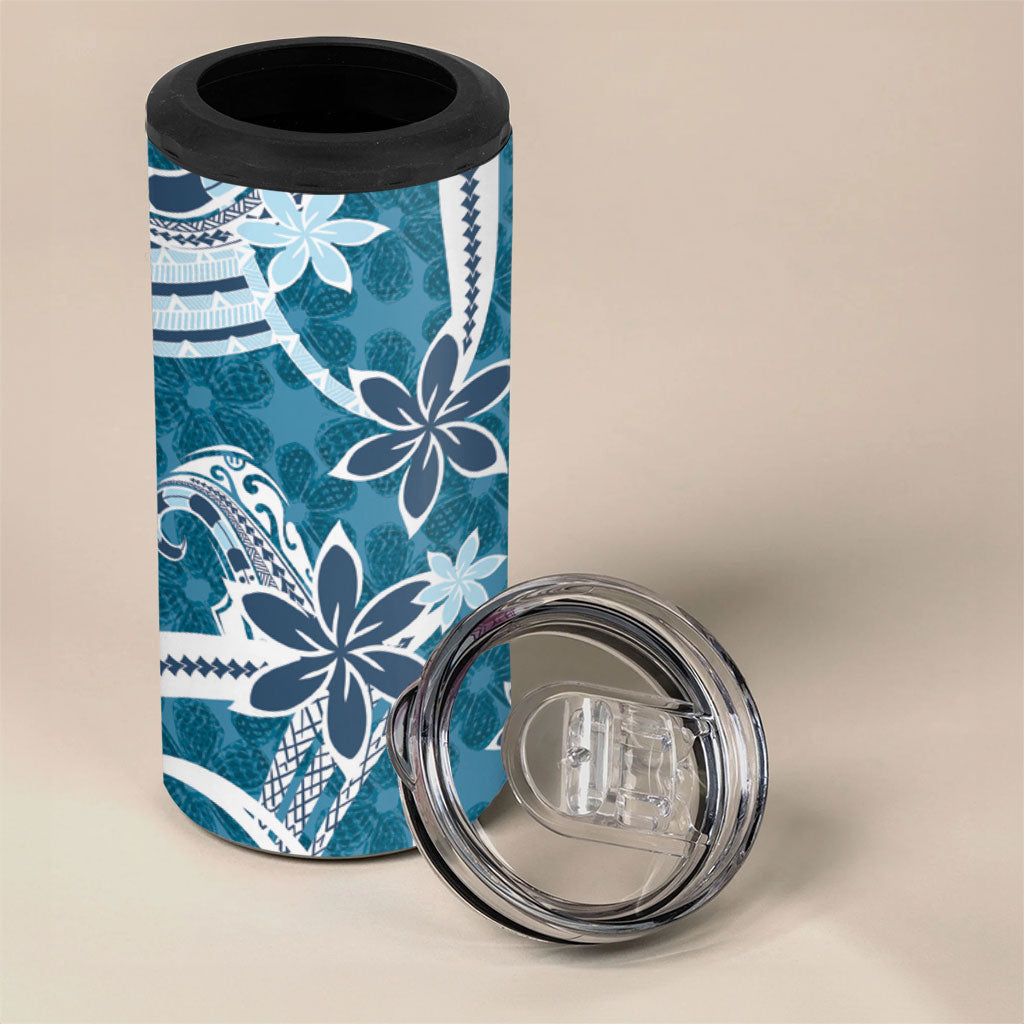 Hawaii Pupuala Plumeria Blue 4 in 1 Can Cooler Tumbler Polynesian Pattern LT01 - Polynesian Pride