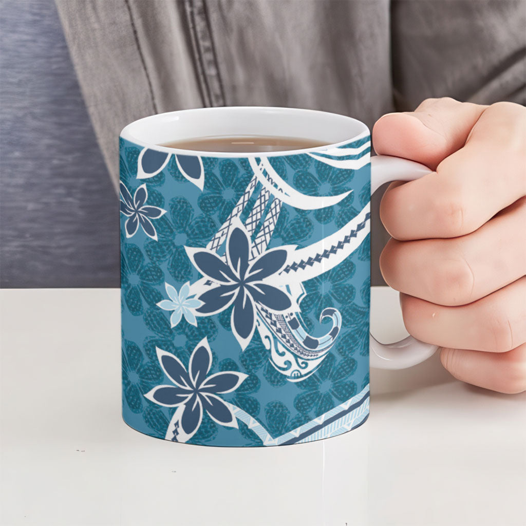 Hawaii Pupuala Plumeria Blue Ceramic Mug Polynesian Pattern LT01 - Polynesian Pride