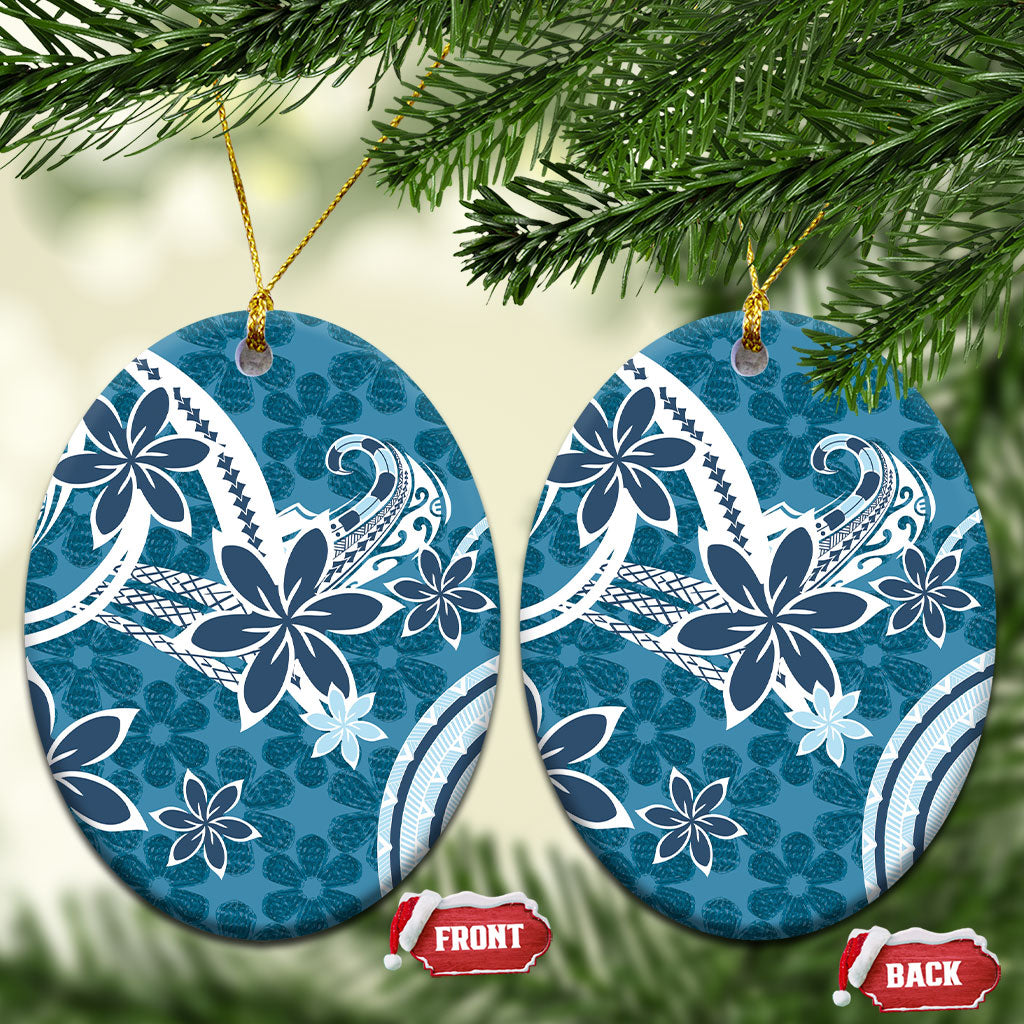 Hawaii Pupuala Plumeria Blue Ceramic Ornament Polynesian Pattern LT01 Oval Blue - Polynesian Pride
