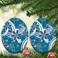 Hawaii Pupuala Plumeria Blue Ceramic Ornament Polynesian Pattern LT01 Oval Blue - Polynesian Pride