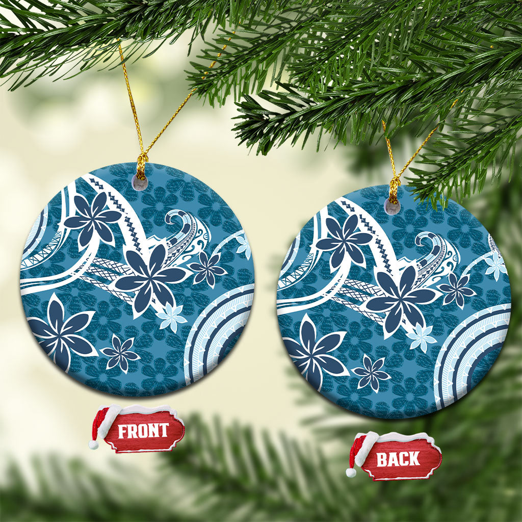 Hawaii Pupuala Plumeria Blue Ceramic Ornament Polynesian Pattern LT01 Circle Blue - Polynesian Pride
