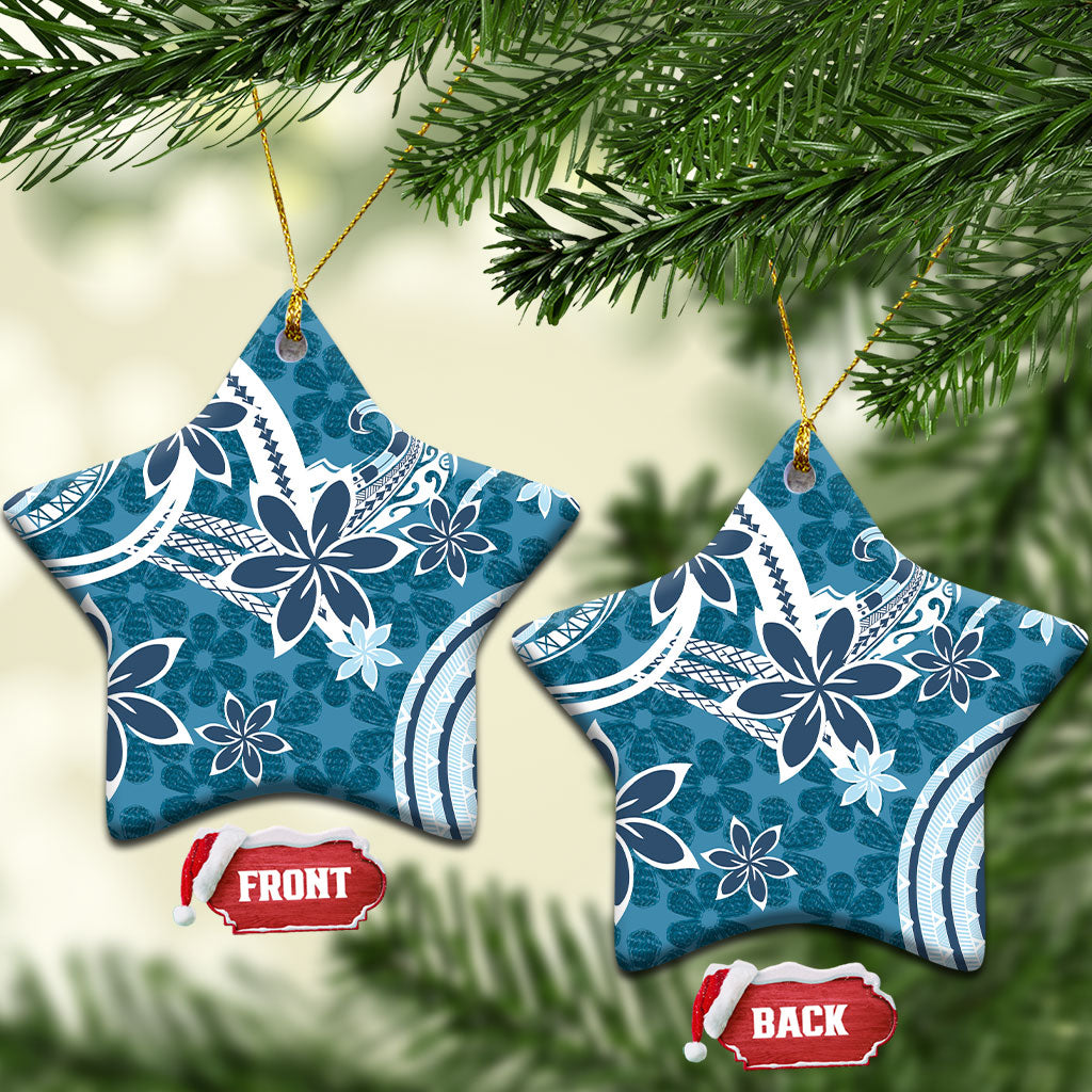 Hawaii Pupuala Plumeria Blue Ceramic Ornament Polynesian Pattern LT01 Star Blue - Polynesian Pride