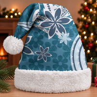 Hawaii Pupuala Plumeria Blue Christmas Santa Hat Polynesian Pattern LT01 With Fur Blue - Polynesian Pride