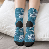 Hawaii Pupuala Plumeria Blue Crew Socks Polynesian Pattern LT01 - Polynesian Pride