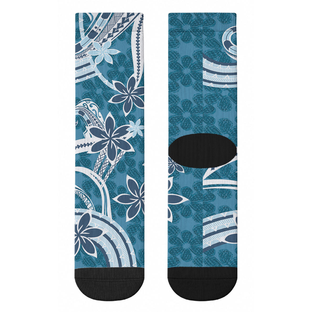 Hawaii Pupuala Plumeria Blue Crew Socks Polynesian Pattern LT01 - Polynesian Pride