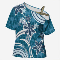 Hawaii Pupuala Plumeria Blue Cross Shoulder Shirt Polynesian Pattern LT01 Female Blue - Polynesian Pride