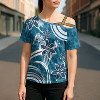 Hawaii Pupuala Plumeria Blue Cross Shoulder Shirt Polynesian Pattern LT01 - Polynesian Pride
