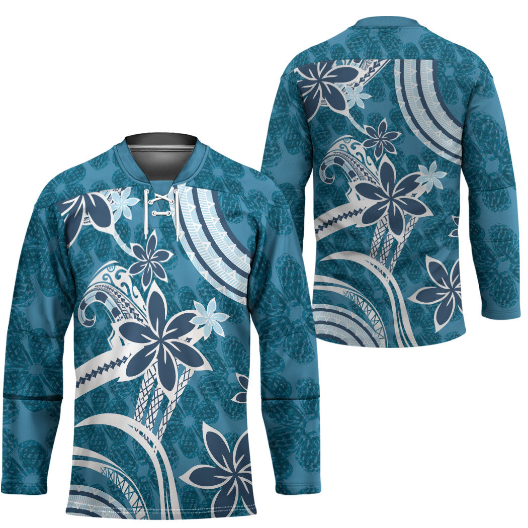 Hawaii Pupuala Plumeria Blue Hockey Jersey Polynesian Pattern LT01 - Polynesian Pride