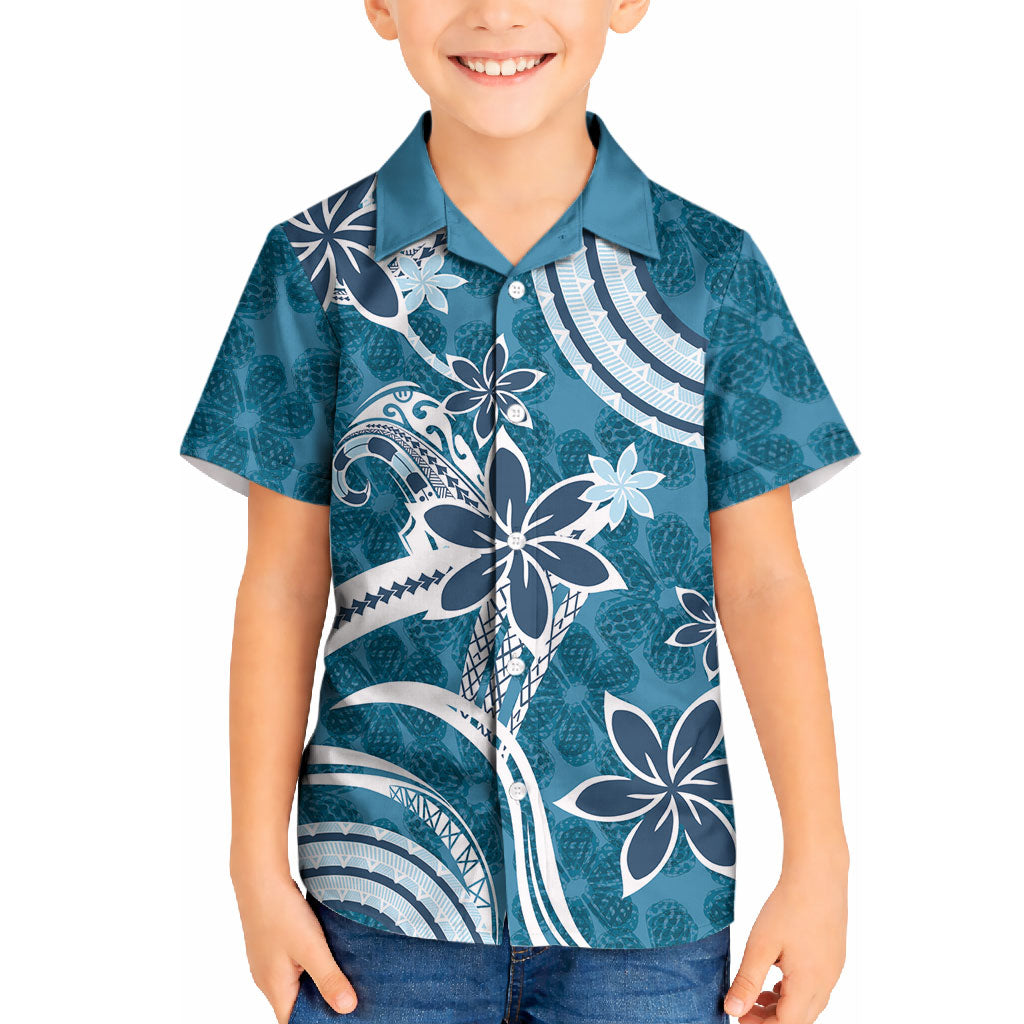 Hawaii Pupuala Plumeria Blue Kid Hawaiian Shirt Polynesian Pattern LT01 Kid Blue - Polynesian Pride