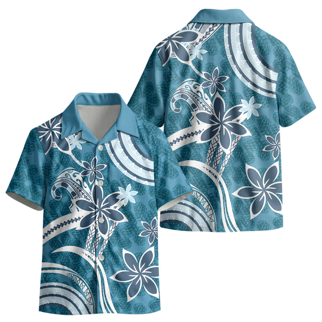 Hawaii Pupuala Plumeria Blue Kid Hawaiian Shirt Polynesian Pattern LT01 - Polynesian Pride