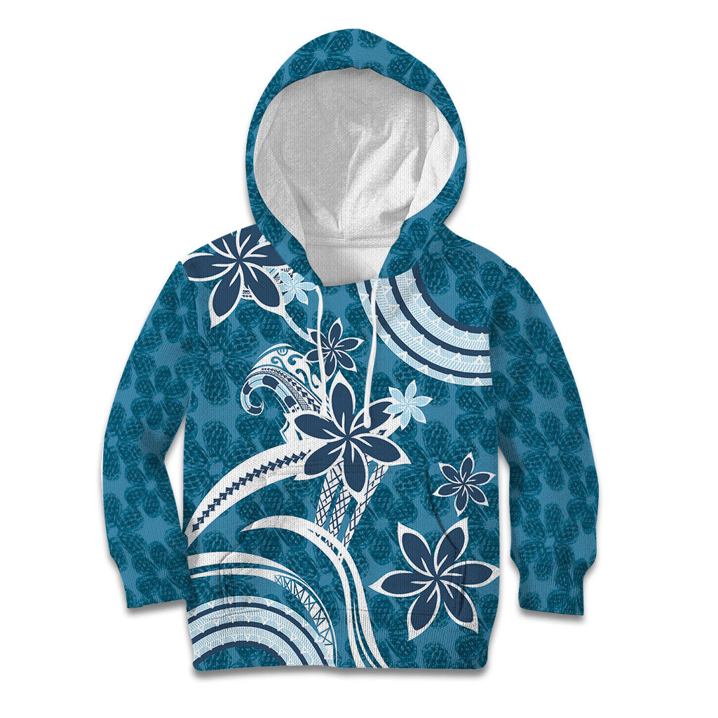 Hawaii Pupuala Plumeria Blue Kid Hoodie Polynesian Pattern LT01 Hoodie Blue - Polynesian Pride