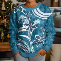 Hawaii Pupuala Plumeria Blue Kid Ugly Christmas Sweater Polynesian Pattern LT01 - Polynesian Pride