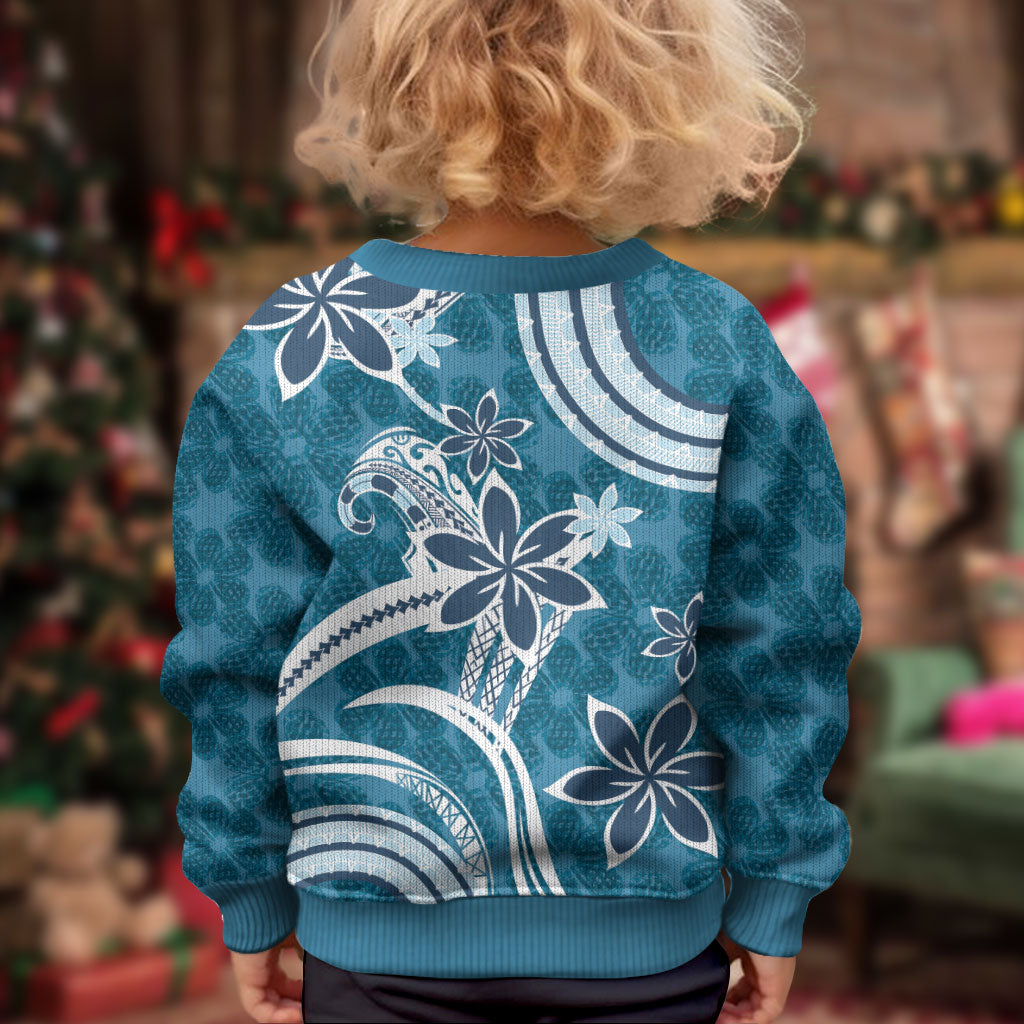 Hawaii Pupuala Plumeria Blue Kid Ugly Christmas Sweater Polynesian Pattern LT01 - Polynesian Pride