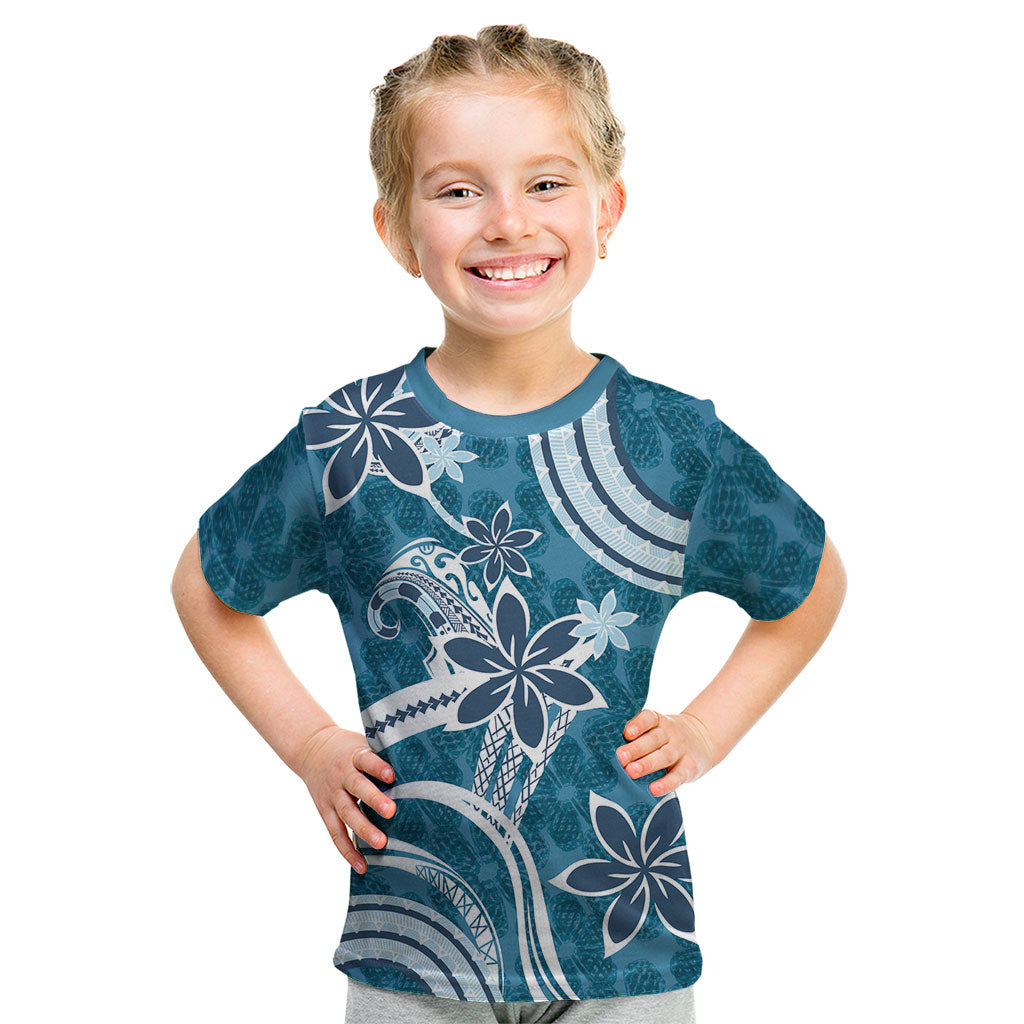 Hawaii Pupuala Plumeria Blue Kid T Shirt Polynesian Pattern LT01 Blue - Polynesian Pride