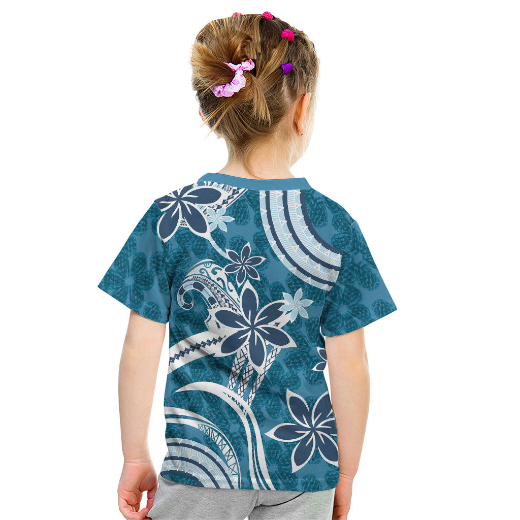 Hawaii Pupuala Plumeria Blue Kid T Shirt Polynesian Pattern LT01 - Polynesian Pride