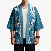 Hawaii Pupuala Plumeria Blue Kimono Polynesian Pattern LT01 - Polynesian Pride