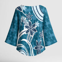 Hawaii Pupuala Plumeria Blue Kimono Sleeve Blouse Polynesian Pattern LT01 - Polynesian Pride